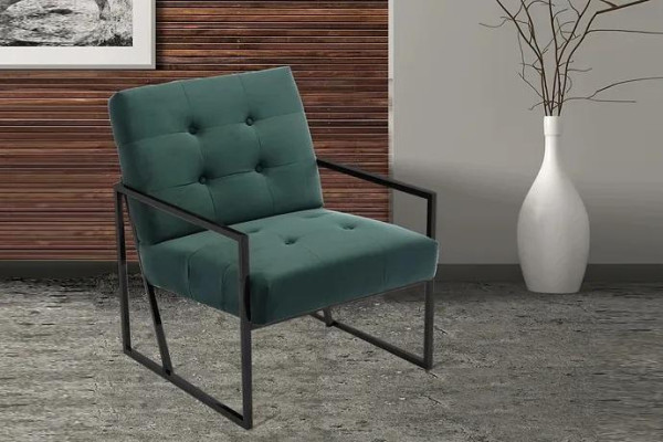 Sillón verde oscuro de sala de estar - textil + patas de metal - muebles de lujo nuevos