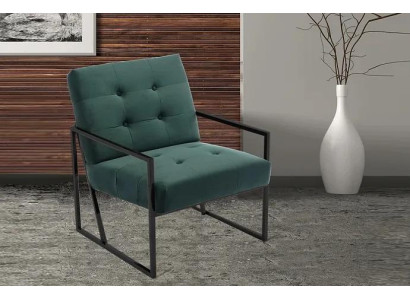 Sillón verde oscuro de sala de estar - textil + patas de metal - muebles de lujo nuevos