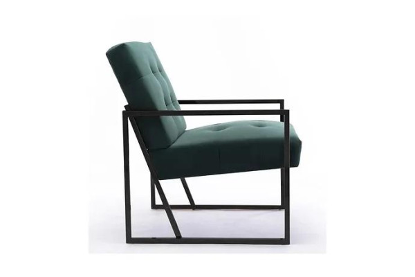 Sillón verde oscuro de sala de estar - textil + patas de metal - muebles de lujo nuevos