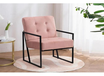 Cómodo sillón de 1 plaza para sala de estar en rosa con tapizado textil y patas de metal.