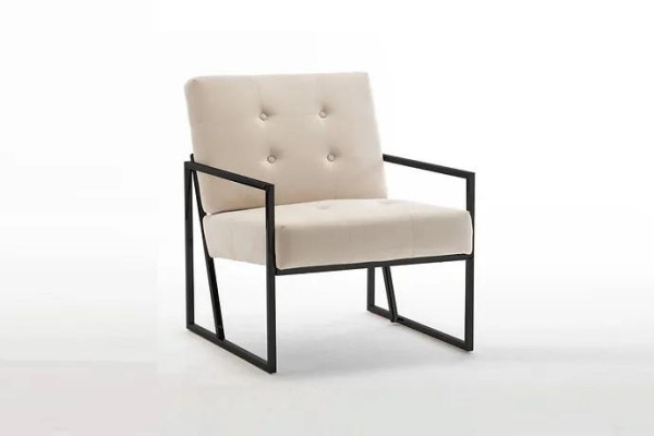 Sillón de tela beige de salón de 1 plaza para relajarse con patas metálicas para comedor.