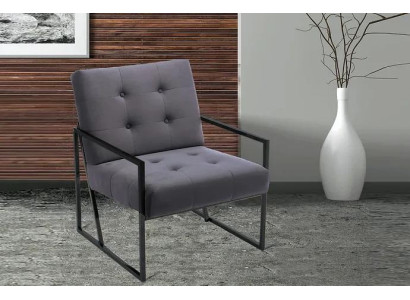 Sillón Chesterfield gris con estructura de madera, muebles de lujo para la sala de estar, 1 plaza.