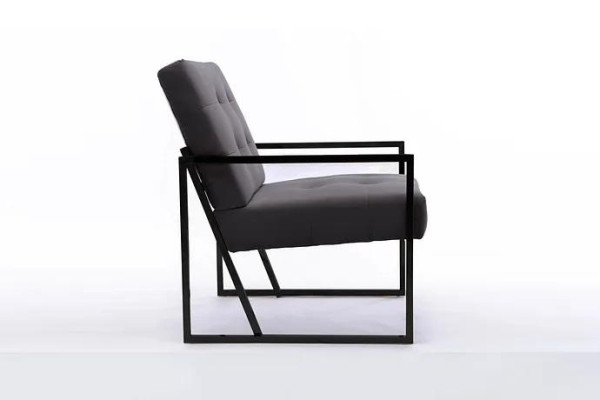 Sillón Chesterfield gris con estructura de madera, muebles de lujo para la sala de estar, 1 plaza.