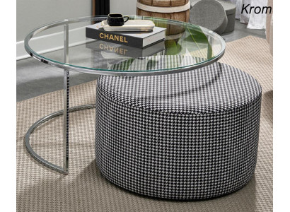 Conjunto de sala de estar Mesa de centro de vidrio y metal + taburete acolchado