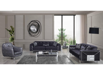 Sala de estar en gris y negro, set de sofás de diseñador con mesa auxiliar, 5 piezas.