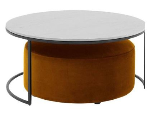 Mesa de centro de MDF blanco + taburete naranja nuevas patas de metal de lujo