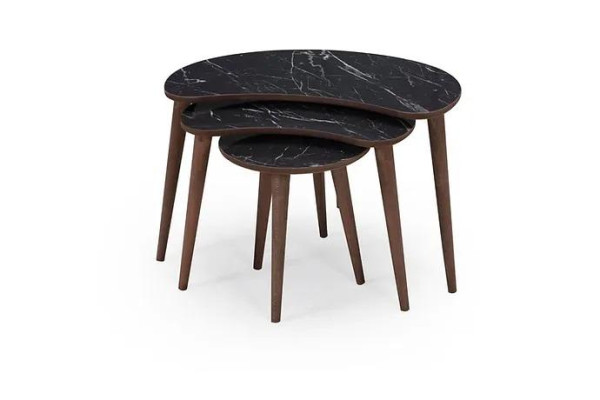 Mesa de centro conjunto de 3 piezas de madera negra de lujo para sala de estar.