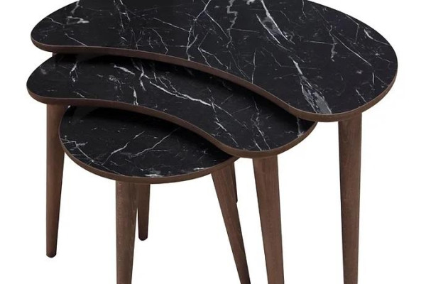 Mesa de centro conjunto de 3 piezas de madera negra de lujo para sala de estar.