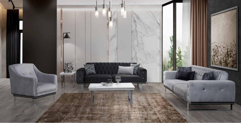Negro-gris Chesterfield conjunto de sofá Sofás modernos mesa auxiliar