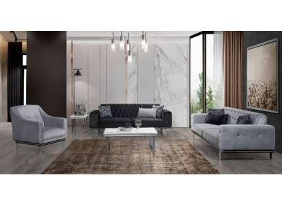 Negro-gris Chesterfield conjunto de sofá Sofás modernos mesa auxiliar