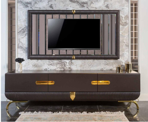 Marrón armario de TV para sala de estar. Marco de TV de diseñador de madera de lujo.