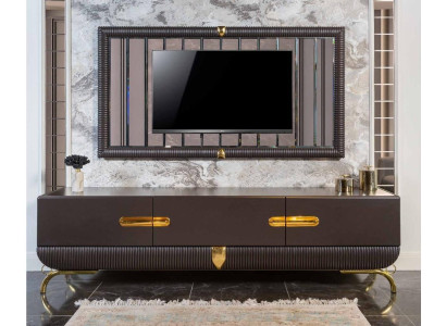 Marrón armario de TV para sala de estar. Marco de TV de diseñador de madera de lujo.