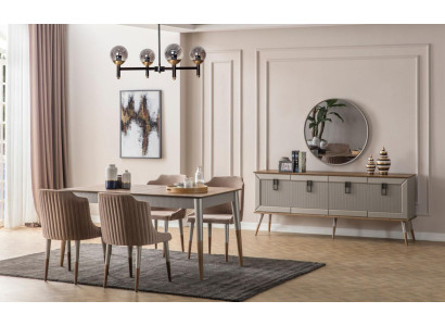 Conjunto de comedor brillante Mesa de comedor robusta Aparador de lujo de 9 piezas