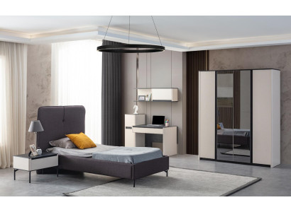 Muebles de dormitorio infantil completos: cama, mesita de noche, escritorio, armario.