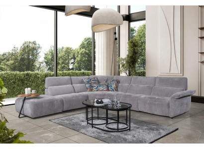 Elegante sofá de esquina gris en forma de L para sala de estar, sofá de diseñador de lujo.