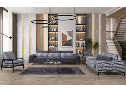 Sala de estar gris Conjunto de asientos Exclusivo, sofá de tres plazas de un lugar. Unidad de 3 piezas 4+3+1
