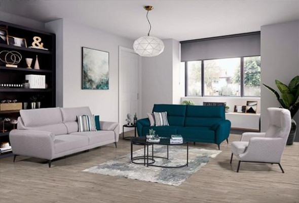 Elegante conjunto de asientos de sala de estar con 2 sofás de 3 plazas y un sillón, juego de 3 piezas.