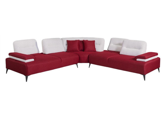 Sofá de esquina elegante rojo en forma de L, diseño de salón de madera eleganteguarda.