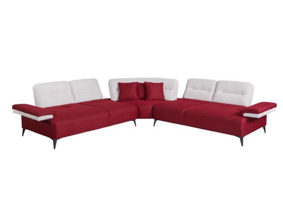 Sofá de esquina elegante rojo en forma de L, diseño de salón de madera eleganteguarda.