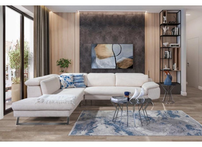 Sofá esquinero blanco en forma de L, sofás sala de estar, paisajes modernos de salón.