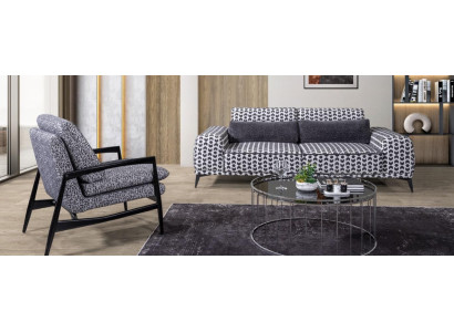 Sofá textil de tres plazas para sala de estar gris, sofá de lujo de la sala de estar y sillón tipo lounge de 2 piezas.