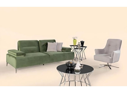 Juego de tapicería para sala de estar en verde y blanco, sofá de 3 plazas y sillón, sofá de lujo.