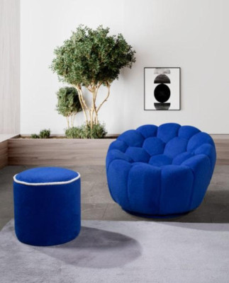 Silla azul Conjunto de sala de estar de diseñador 2 piezas Taburete acolchado exclusivo