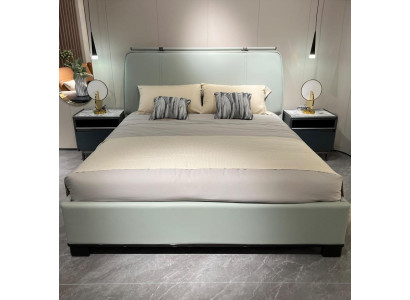 Conjunto de dormitorio de lujo moderno con cama doble y 2 mesillas de noche, diseño completo de 3 piezas.