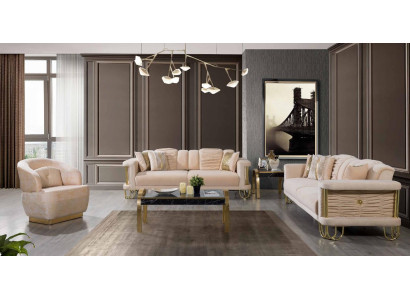 Sala de estar Conjunto de sofás en beige Sofá de tres plazas Sillón de diseñador Grupo