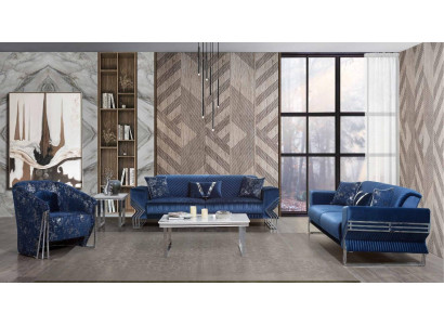 Sala de estar Juego de sofás azules Diseñador sofá de tres plazas Sillón Mesa de centro