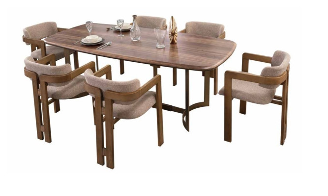 Conjunto de comedor marrón Diseñador Sillas tapizadas Mesa de comedor Grupo de comedor