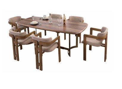 Conjunto de comedor marrón Diseñador Sillas tapizadas Mesa de comedor Grupo de comedor