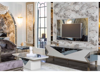 Moderna conjunto de pared blanca, aparador TV de diseñador, marco de TV de lujo.