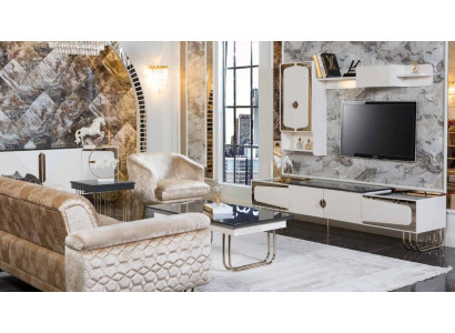 Exclusivo armario de acero inoxidable para TV, estante de pared diseñado, conjunto de lujo para la sala de estar.