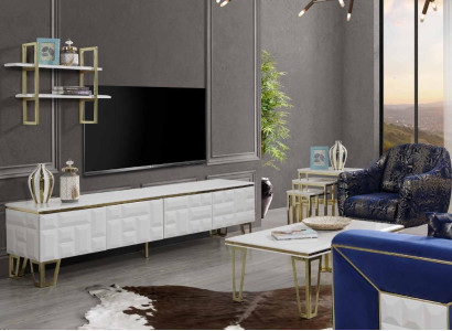 Elegante conjunto de pared de sala de estar, estante de acero inoxidable diseñado, gabinete de TV moderno
