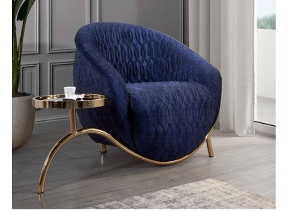 Sillón de relajación azul diseñador, mesa auxiliar de un solo asiento, diseño de lujo.