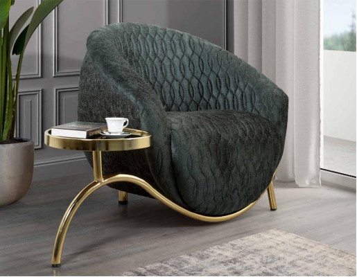 Sillón tapizado verde, sillón de diseño de salón, mueble lujoso de una plaza.