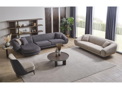 Set de salón moderno Sofá esquinero gris en forma de L Sofá de 3 plazas Sillón acolchado