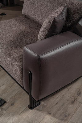 Conjunto de sala marrón de cuero 3 plazas Sofá Sillón Mesa de centro 4 piezas