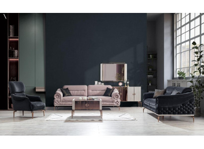 Elegante conjunto de sala de estar - diseñador de tres plazas - sillón tapizado - mesa de centro.