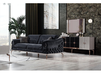 Set de sala de estar negro Sofá exclusivo Sillón RTV mueble de salón