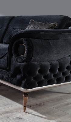 Set de sala de estar negro Sofá exclusivo Sillón RTV mueble de salón