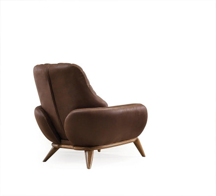Elegante conjunto de sala de estar de cuero marrón estilo diseñador de 3 plazas con 2 sillones