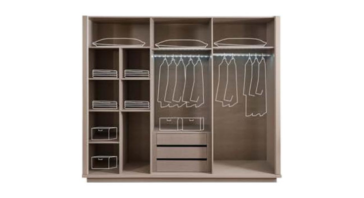 Armario beige para ropa, armarios de dormitorio con puertas de cristal, armario de 6 puertas.