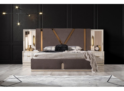 Conjunto de dormitorio de diseñador conjunto de cama doble de lujo 2 mesitas de noche de madera 3 piezas nuevo