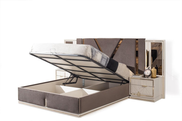 Conjunto de dormitorio de diseñador conjunto de cama doble de lujo 2 mesitas de noche de madera 3 piezas nuevo