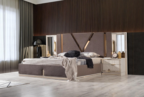Conjunto de dormitorio de diseñador conjunto de cama doble de lujo 2 mesitas de noche de madera 3 piezas nuevo