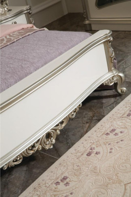 Muebles de cama plateados y rosados, muebles de dormitorio, camas de diseño de lujo de madera barroca.