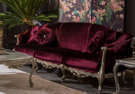 Tres plazas sofá de lujo 3 plazas sofás asiento tela diseño sofá estilo Burdeos