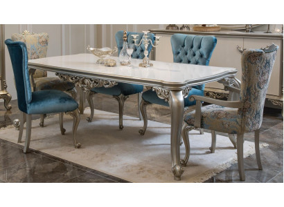 Juego de mesa de comedor completo con 6 sillas, conjunto de comedor de madera de 7 piezas. Barroco.